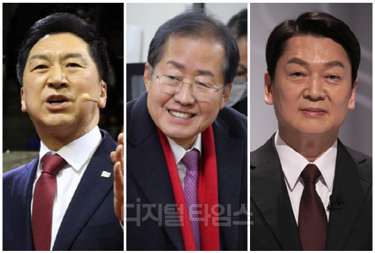 (왼쪽부터) 김기현 국민의힘 의원, 홍준표 대구시장, 안철수 국민의힘 의원. <디지털타임스 DB, 대구시 제공>